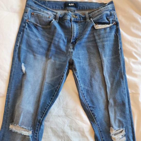 Aeropostale Super Skinny Lightly Worn 34.34 Ripped Blue Jeans - Picture 1 of 4